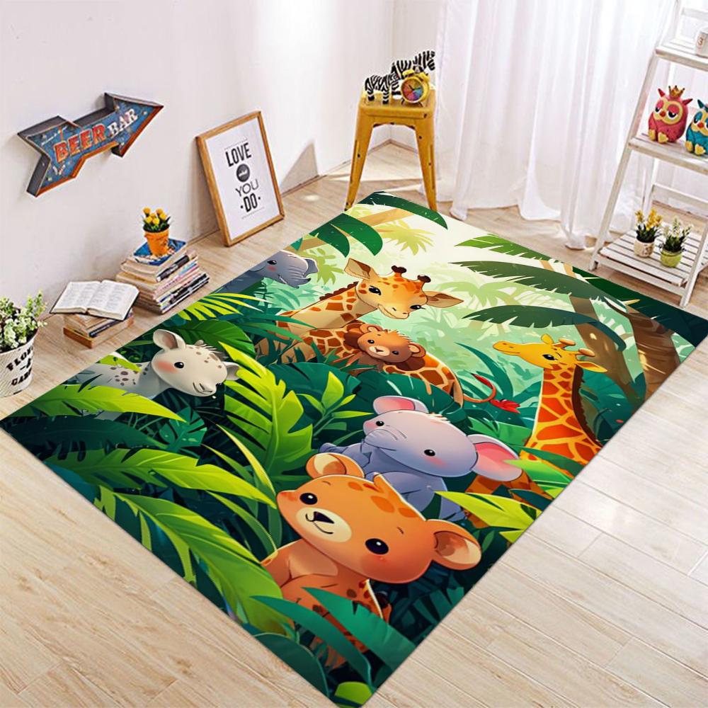 Cartoon Animal Carpet Mat Carpet Giraffe Elephant Pattern Children's Room Room Crawling Mat Bedroom Home Decoration Floor Mat