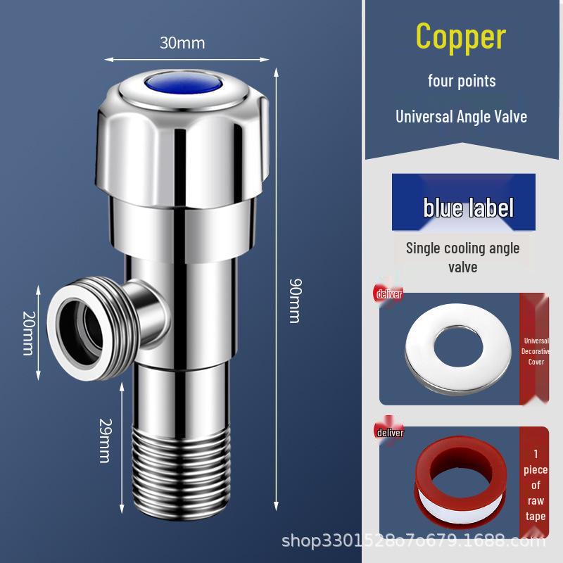Universal 4-Point All-Copper Angle Valve for Hot/Cold Water, Stainless Steel Household Water Heater/Toilet Switch
