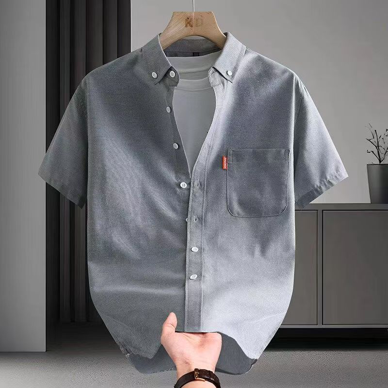 Plus Size 5XL Men's Dress Shirt Short Sleeve Summer Cotton Oxford Casual Solid Color Turn Down Collar Regular Fit Daily Top