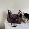 Maillard Dark Leather Tote - Large Capacity Crossbody & Shoulder Bag, Popular Korean Style for Autumn Commuting