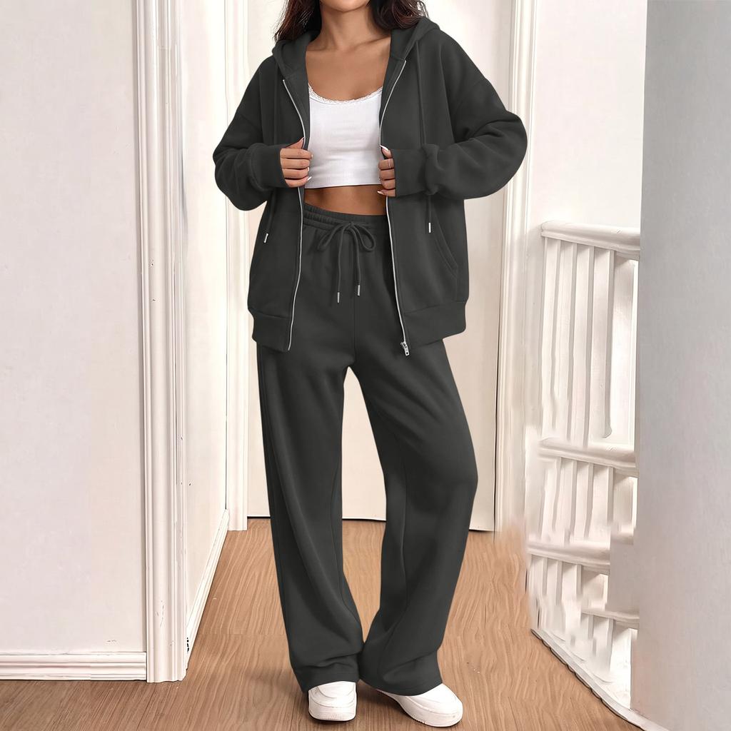 Women's Casual Sweatshirt Jacket and Jogger 2 Piece Set for Fall Winter Wear