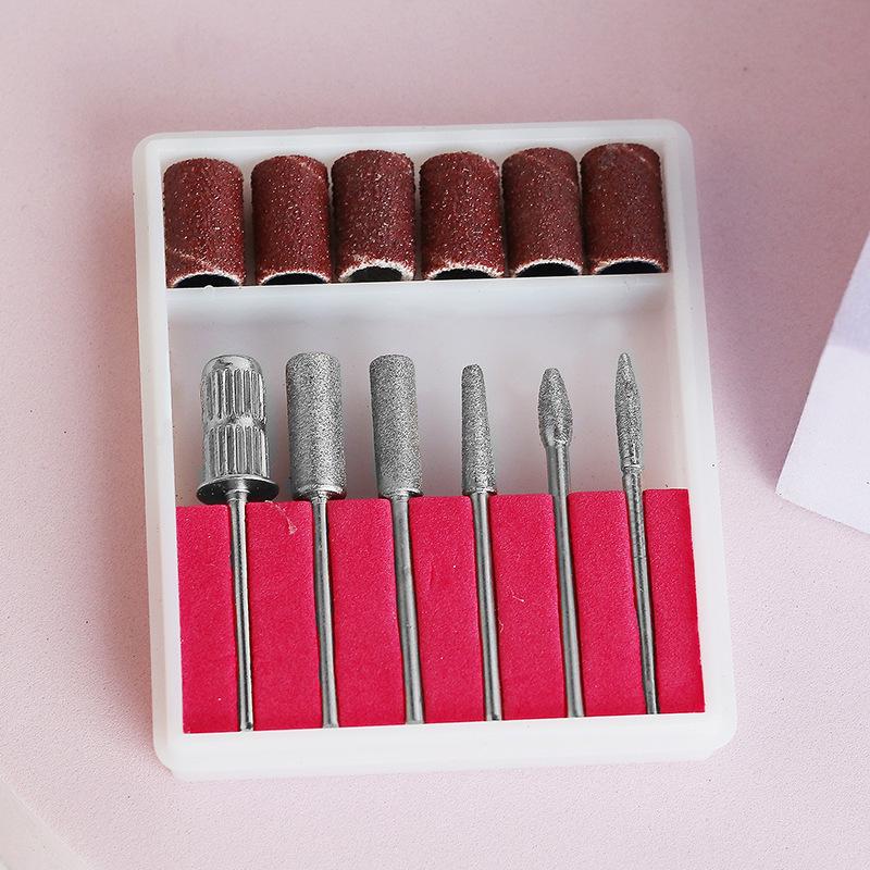 6-Piece Stainless Steel Manicure Grinding Head Set with Sandpaper