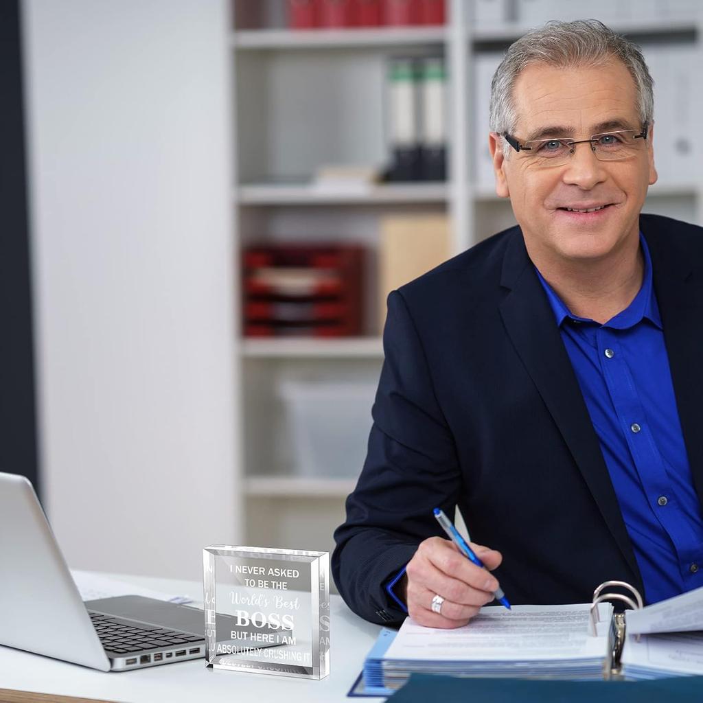 Chunful Boss Day Gifts Best Boss Acrylic Gifts for Leader Appreciation Plaque Going Away Gift Keepsake Paperweight for Male Female Bosses Coworkers