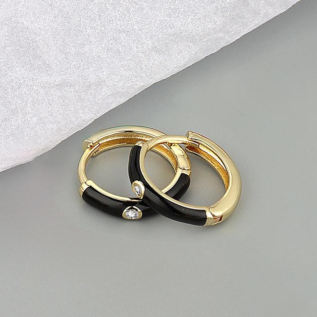 

ANENJERY Zircon Кольорові епоксидні сережки-кільця для жінок Персональні солодкі весняні прикраси Подарунок другові чорний