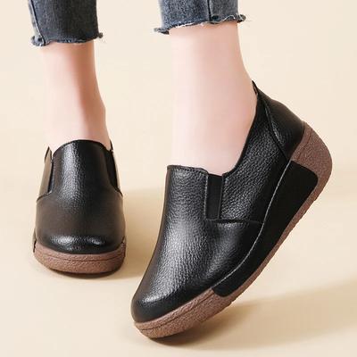 Mocasines de Cuero de Moda para Señoras Otoño Zapatos de Mujer Plataforma Flats Zapatillas Deportivas Mocasines Femeninos Zapato Mujer Zapatos Slip on Negro Suave Casual