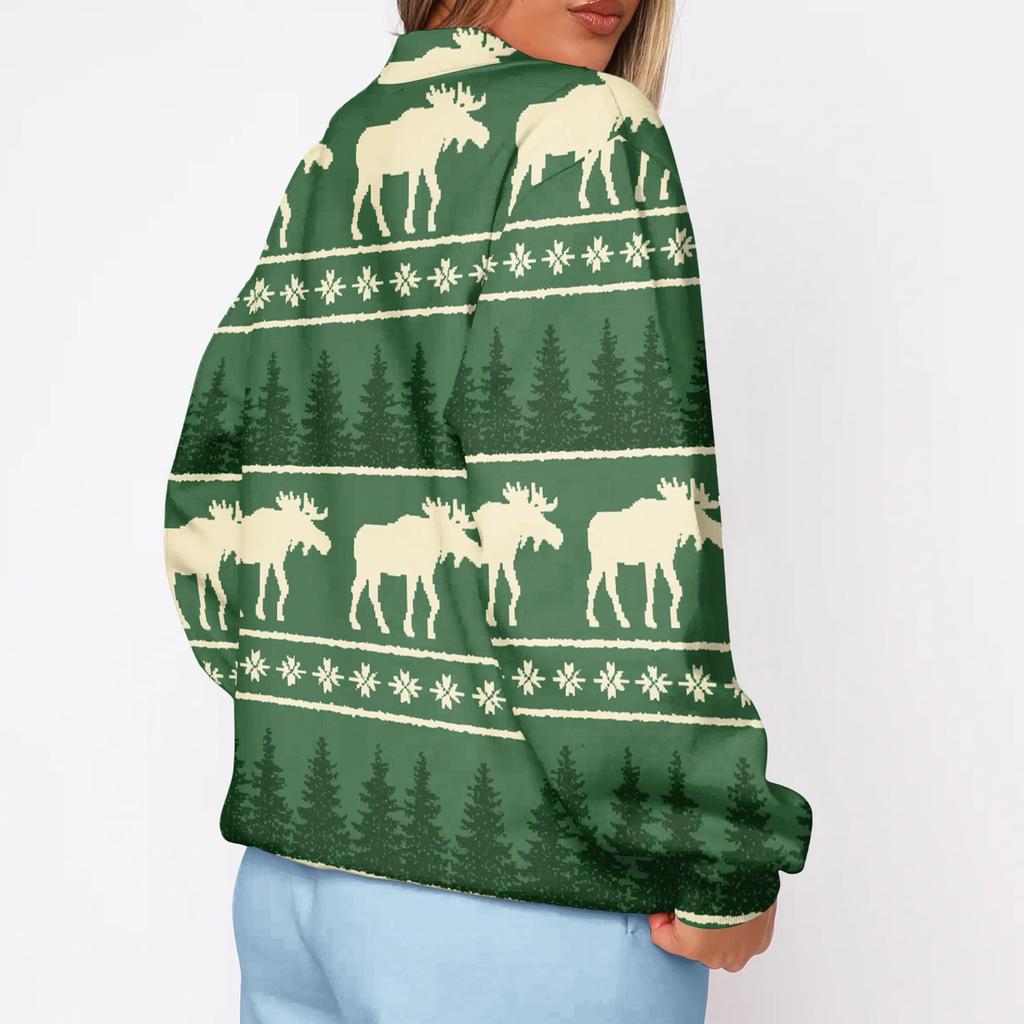 Women's Christmas Print Crewneck Sweatshirt Lightweight Casual Pullover for Holiday