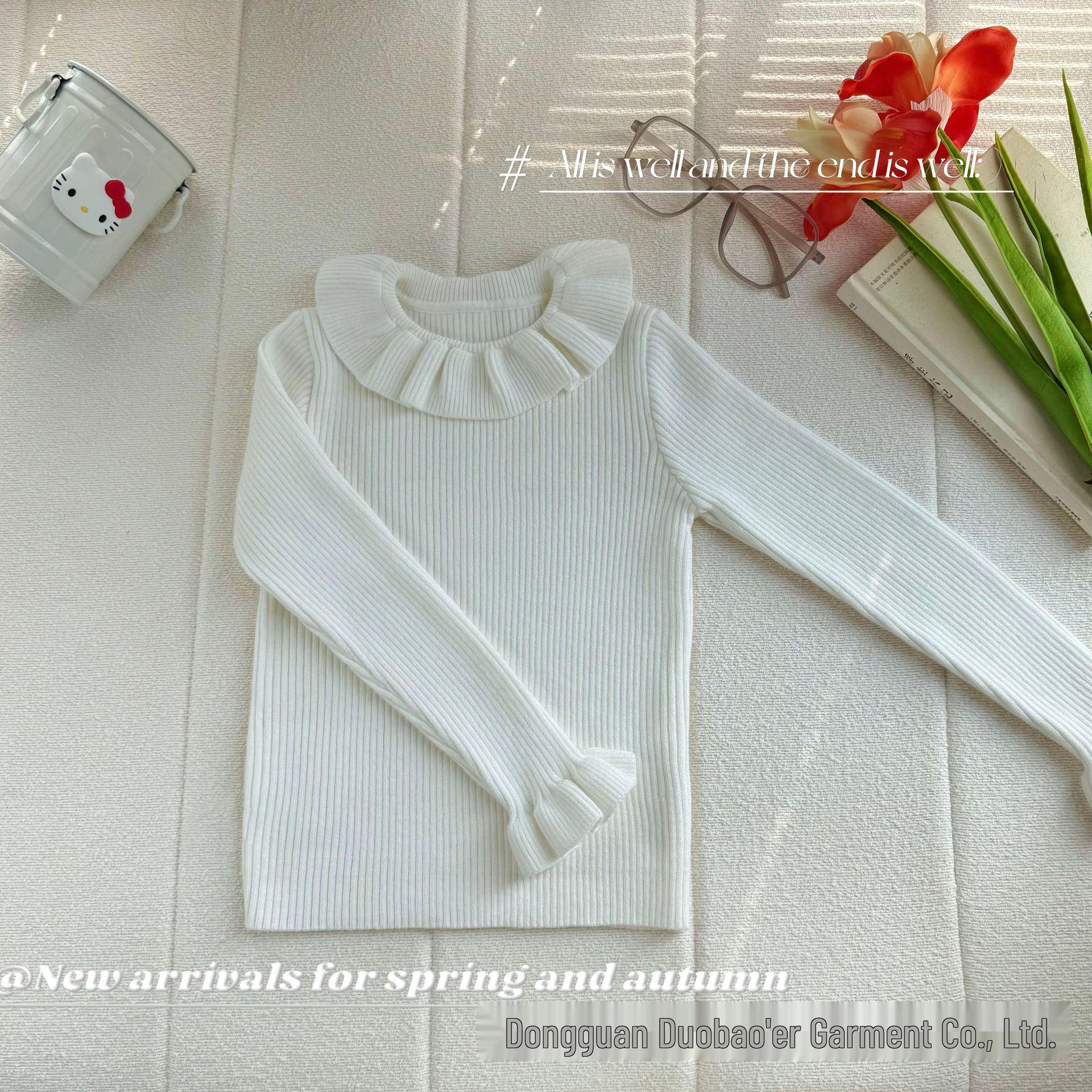 Soft Lace Ruffle Collar Knit Sweater - Spring, Autumn, Winter 120 cm белый