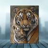 Charming Tiger Family Canvas Art Print,Frameless Modern Oil Painting Style Wall Decor for Living Room, Bedroom, Dining Area