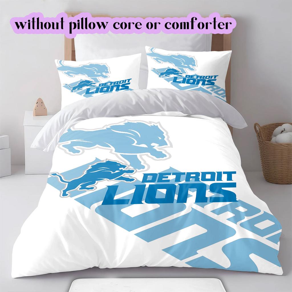 Detroit Lions rugby Pattern Bedding,Quilt Set Quilt Cover Pillowcase Home Birthday Gift (1*duvet cover+2*pillowcase,without core)