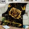 1PC Custom Name Golden Rose Elegance Flannel Blanket Versatile,all-season Throw Suitable for the Living Room,bedroom,camping,travel,and Gift