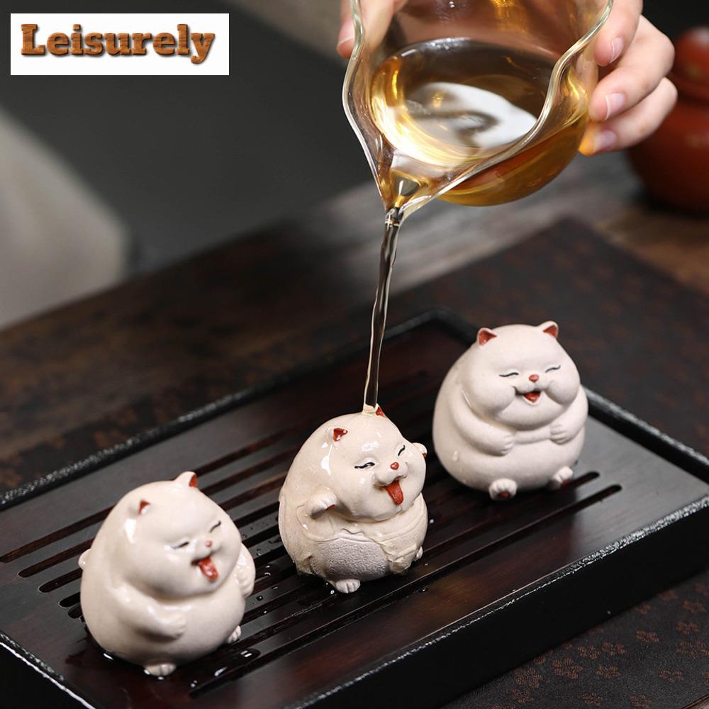 Cute Small Cat Purple Clay Lucky Tea Pet Tea Figurine Household Tea Ceremony Tea Statue Zisha Play Kung Fu Tea Drinkware Craft