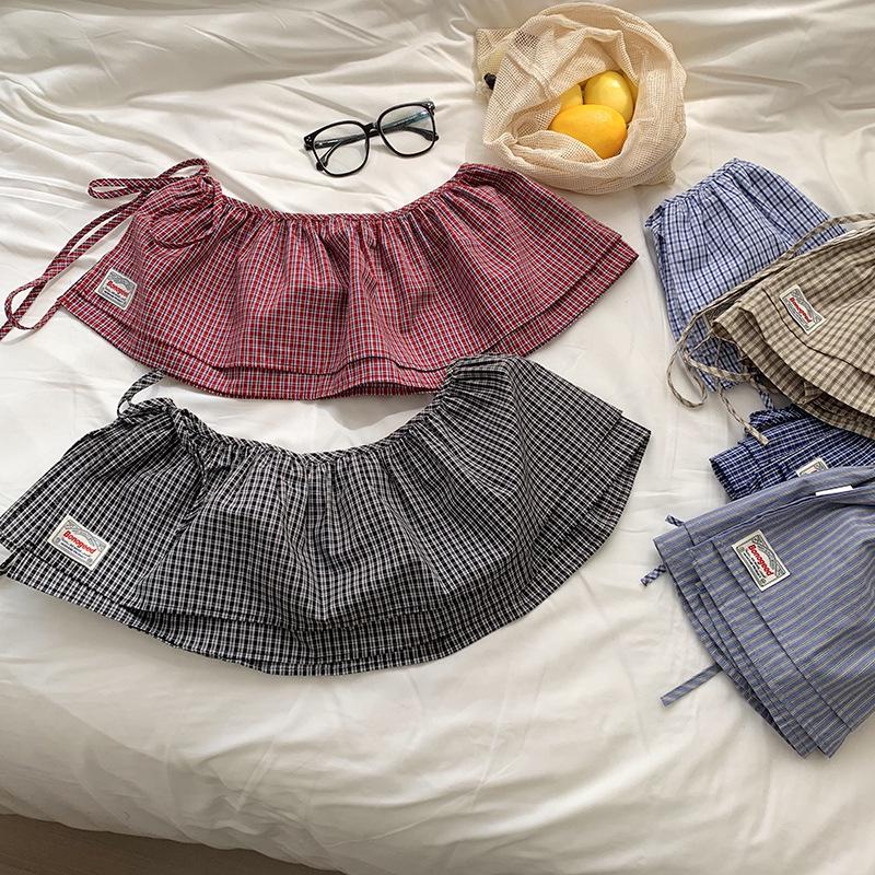 

Trendy Retro Plaid Tie Skirt with Double-Layer Butt Flap One Size