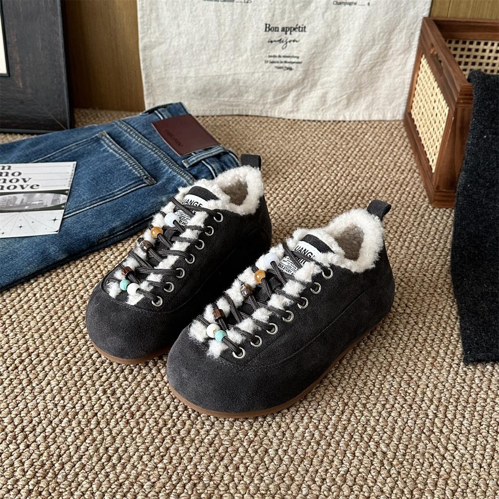 Winter New Retro Casual Velvet Board Shoes Wear Lazy Cotton Shoes with One Pedal and Round Head Versatile Shoes