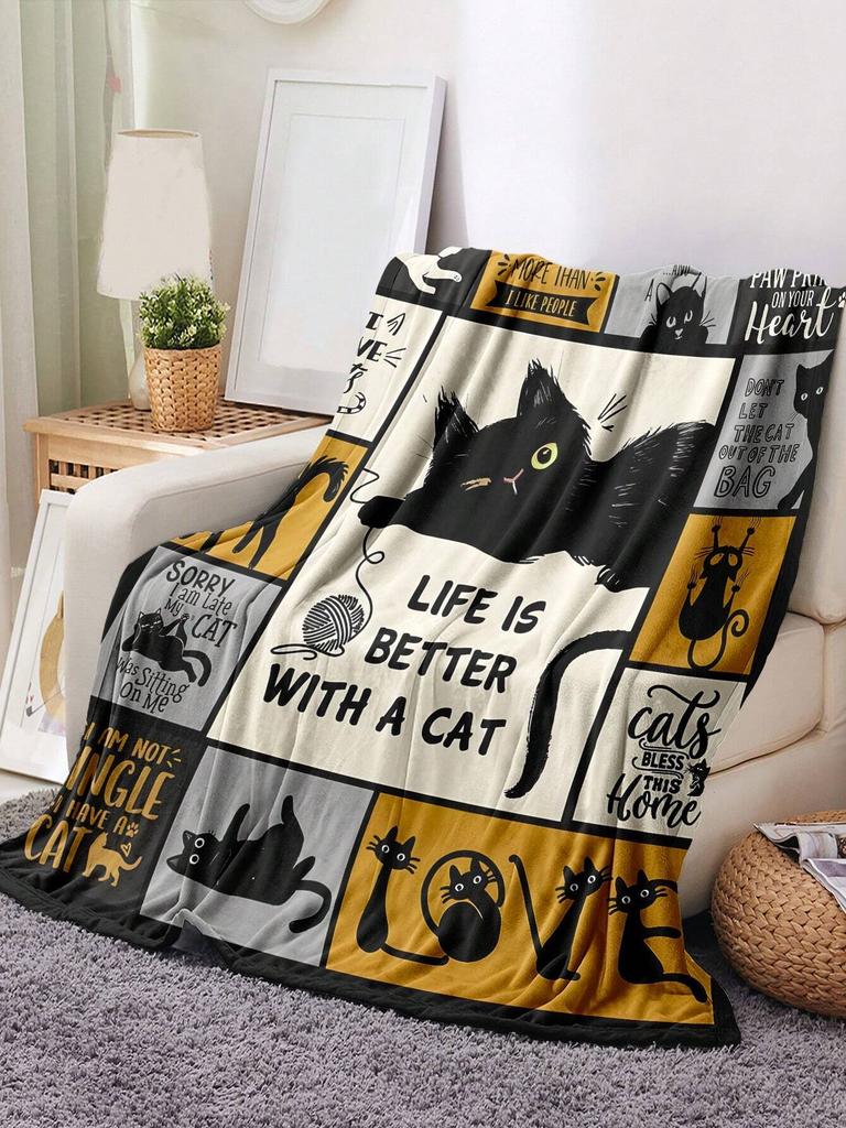 1 Stück Schwarze Katze Weiche Decke Flanell Bedruckte Decke Für Camping & Reisen Geeignet Für Sofas Schlafzimmer Wohnzimmer Und Betten