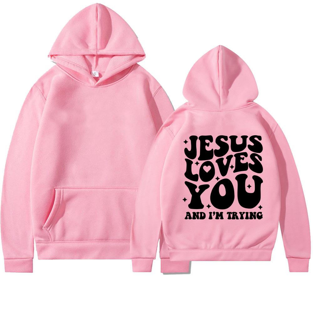 

Иисус любит тебя Принга и Осенние мужские и женские модные толстовки повседневные спортивные с длинным рукавом принтованные топы Харадзюку толстовки S розовый
