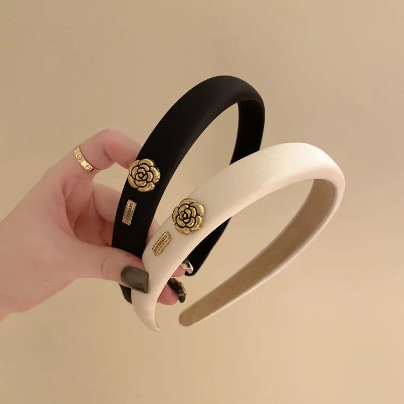 

Retro Small Fragrant Wind Camellia Headband for Woman Elegant Sponge Hair Band Fashion Girl Hair Accessories