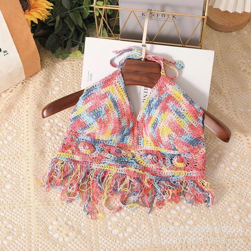 Be careful with the machine versatile vacation women's summer new suspender hollow crochet embroidery short vest women