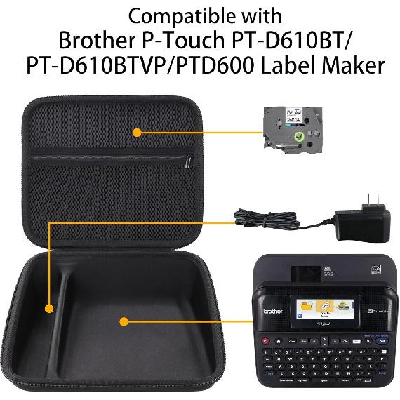 Label Printer Case Compatible with Brother P-Touch PT-D610BT/PT-D610BTVP/PTD600 Business Professional Connected Label Maker(Black Case)