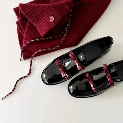 Scarpe Mary Jane da Donna in Stile Britannico Retro, Punta Tonda, Tacco Chunky, Monopattino con Fiocco, Comodi Mocassini in Pelle per l'Autunno Inverno