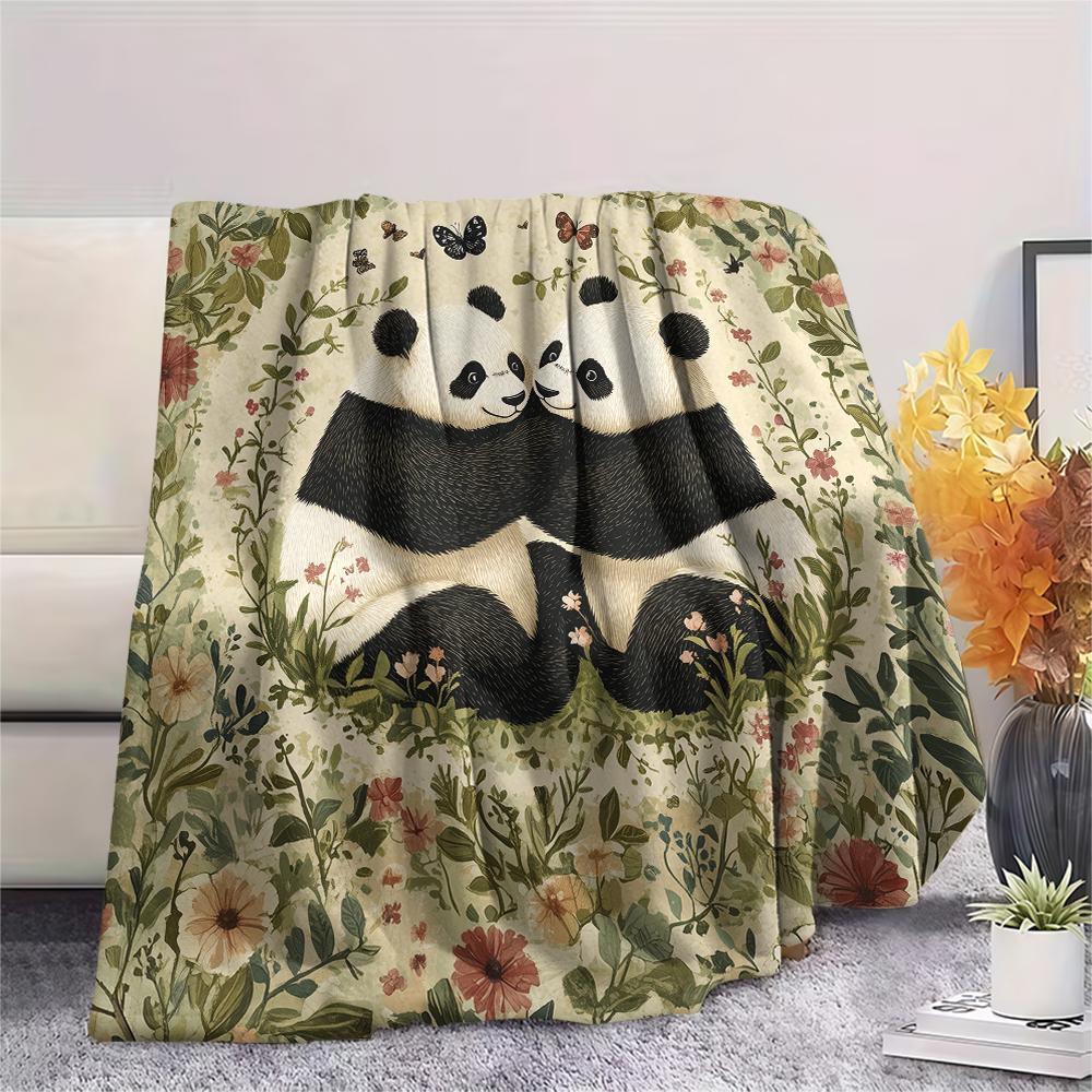 Panda and Grass pattern Flannel Blanket, High quality Comfortable for All Seasons, Home Decor, Warmth and Comfort, Perfect for Gifts.