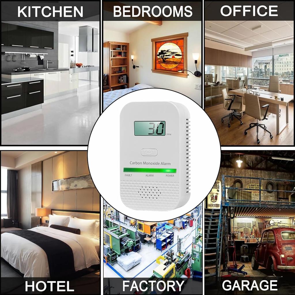 Carbon Monoxide Detectors Plug In Wall,CO Gas Monitor Alarm Detector,Portable Carbon Monoxide Alarm with Digital Display Sound & Light Warning