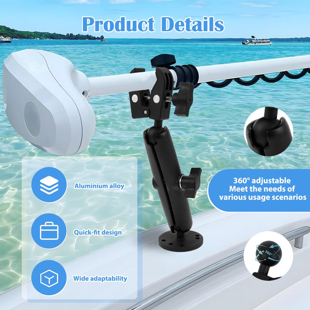 Suporte Estabilizador para Motor de Pesca com Trolling Braçadeira de Suporte Ajustável 360° Garra Resistente Liga de Alumínio Eixo do Motor de Pesca com Trolling para Barco
