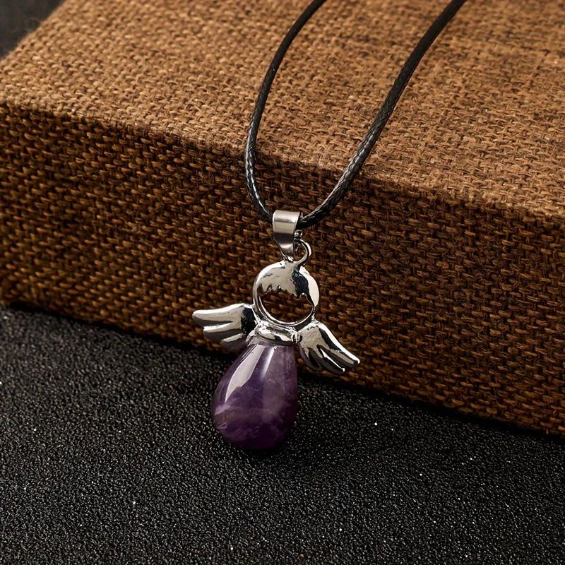 Amethyst Rose Quartz Angel Wing Pendant with Aventurine Stone