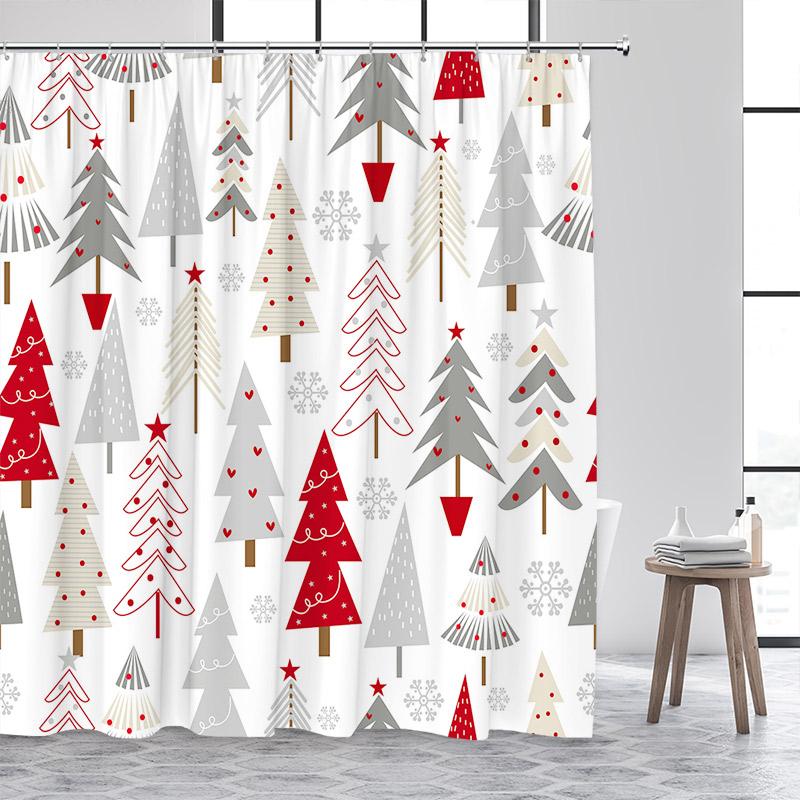 Blue Christmas Tree Shower Curtain Winter Snowflake Pine Trees New Year Christmas Bath Curtains Fabric Bathroom Decor With Hooks