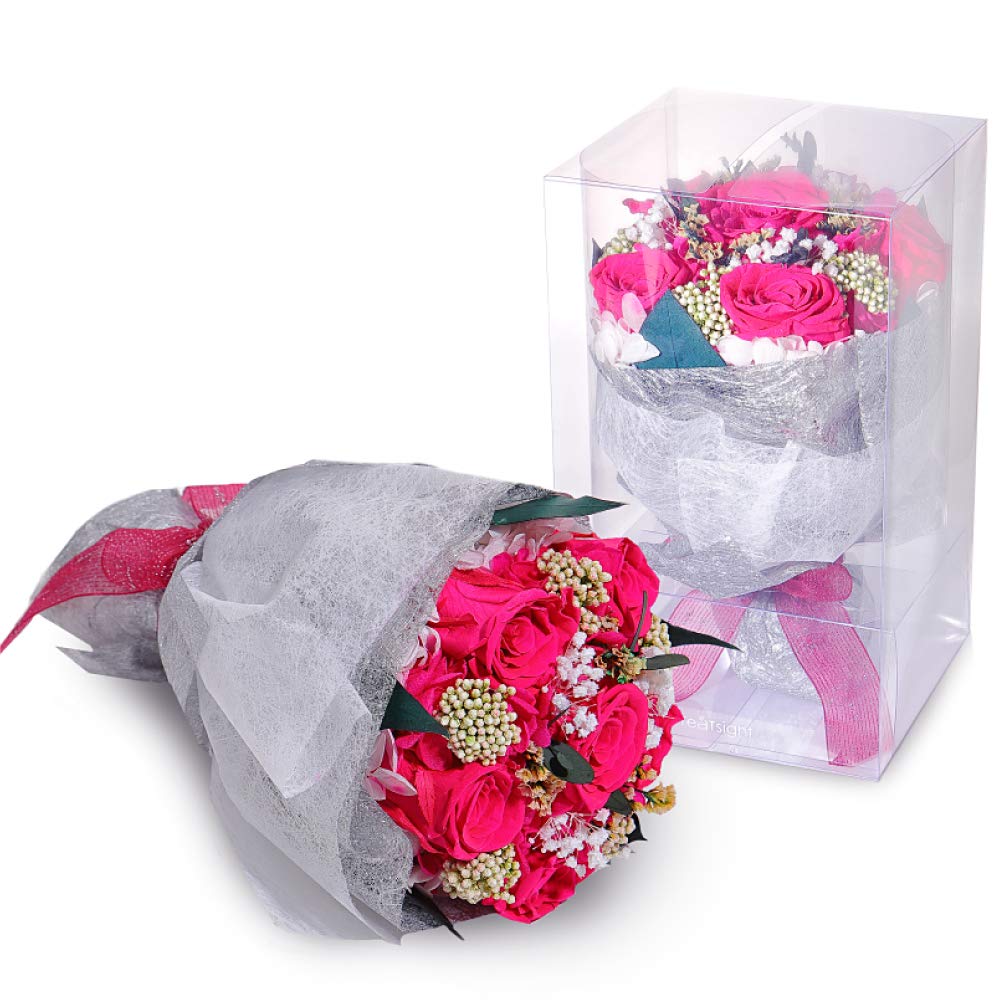 TEATSIGHT Preserved Flower Arrangement Bouquet in a Case, 6 Flowers (Hot Pink Roses)