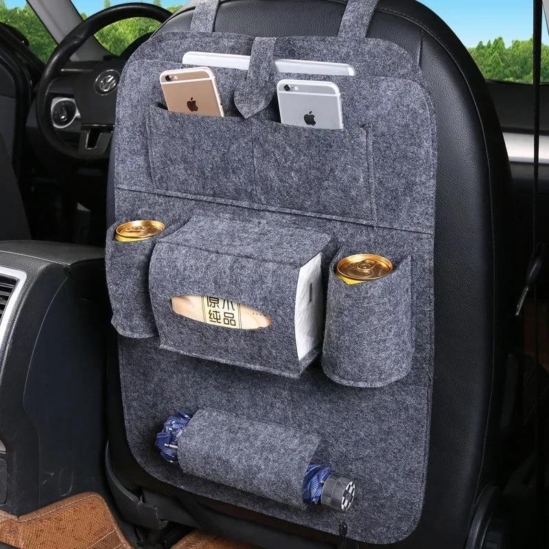 1pcs Universal Car Back Seat Storage Bag Felt Anti-kick Pad Multi-functional Storage Pockets Protection Pad