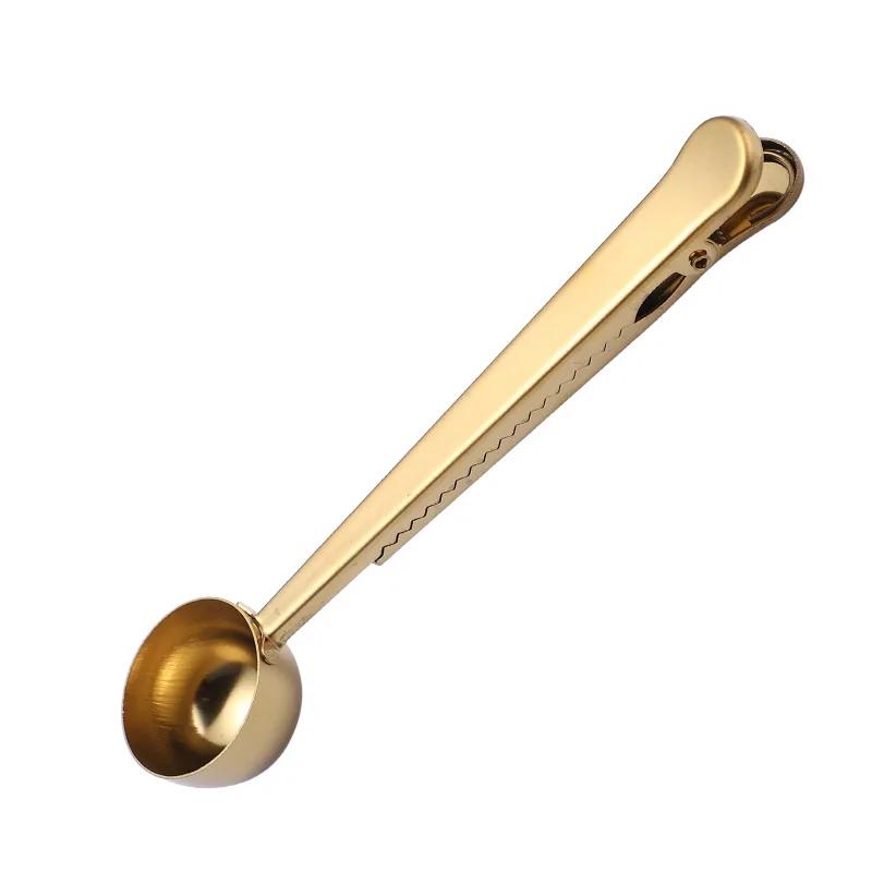 Two-in-one Stainless Steel Coffee Spoon Sealing Clip Silver Kitchen Accessories  Receiver Bowl Decoration Coffee Maker