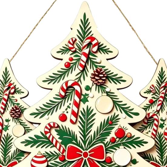 Winter Festive Home Decorations Christmas Wooden Sign Hanging Ornament, Multi-Layer Tree Wood Plaque Rustic Holiday Wall Decor with Rope, Merry