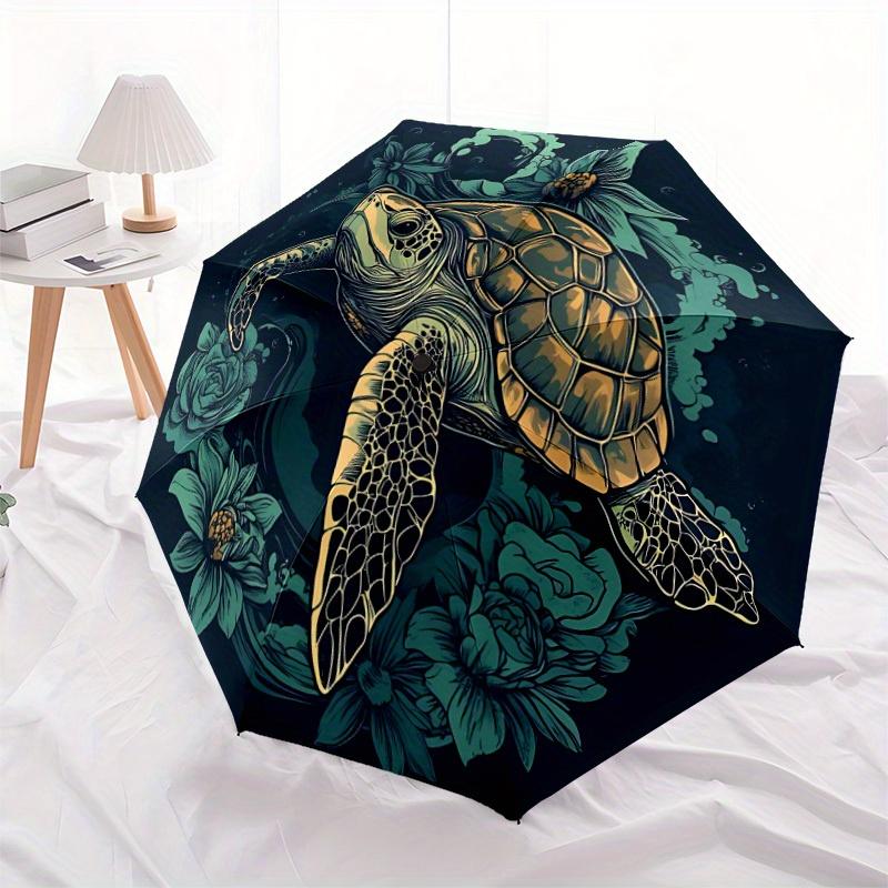 

1pc Sea Turtle Flowers Automatic Open 8-Rib Windproof Umbrella, Travel & Commuting, Suitable for All Seasons