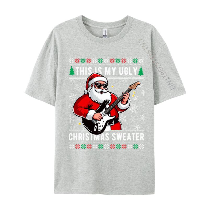 Santa Loves Guitar This Is My Ugly Sweater Christmas Music T Shirts Anime Comic Novelty Tshirts Boy Youth Tees