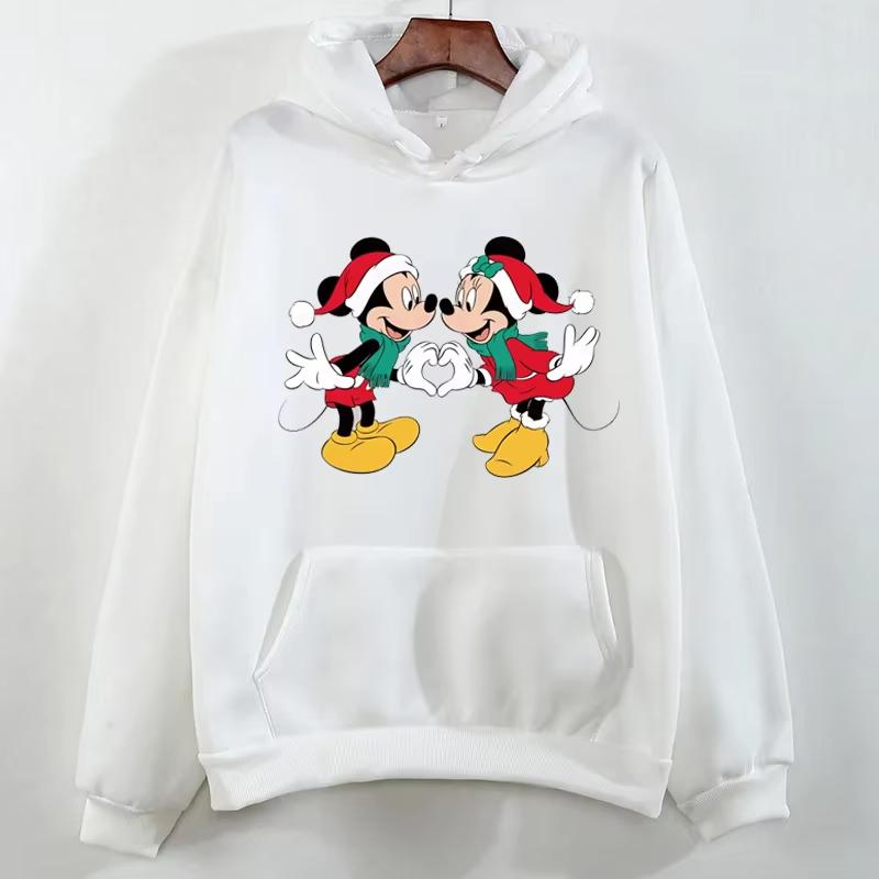 Merry Christmas Minnie Mouse Printed Hoodie Disney Cartoon Costume Harajuku Men Women Casual Crew Neck Pullover Sweatshirt Top