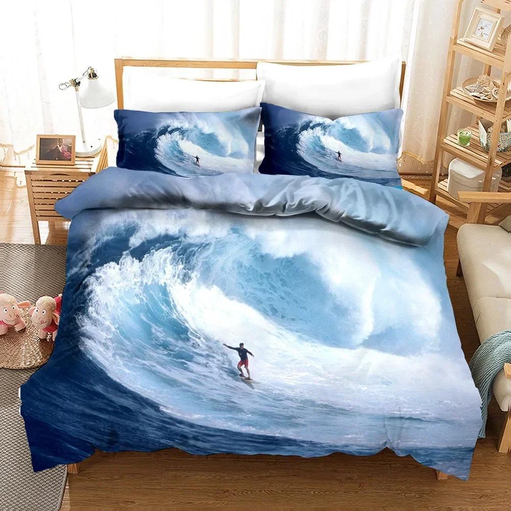 2025 New 3D Print Beach Surfing Bedding Set Scenery Comforter Fashion Modern Duvet Cover Set Home Textile Queen Single Size