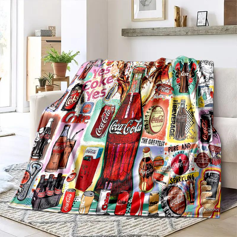 Christmas Gift Halloween Themed Cola Beverage Coca Cola Blanket Soft Home Furnishing Nap Decoration Four Seasons Warm Sherpa Blanket U7