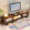 Sliding Door Monitor Riser with Drawer - Desktop Laptop Stand & Storage Rack