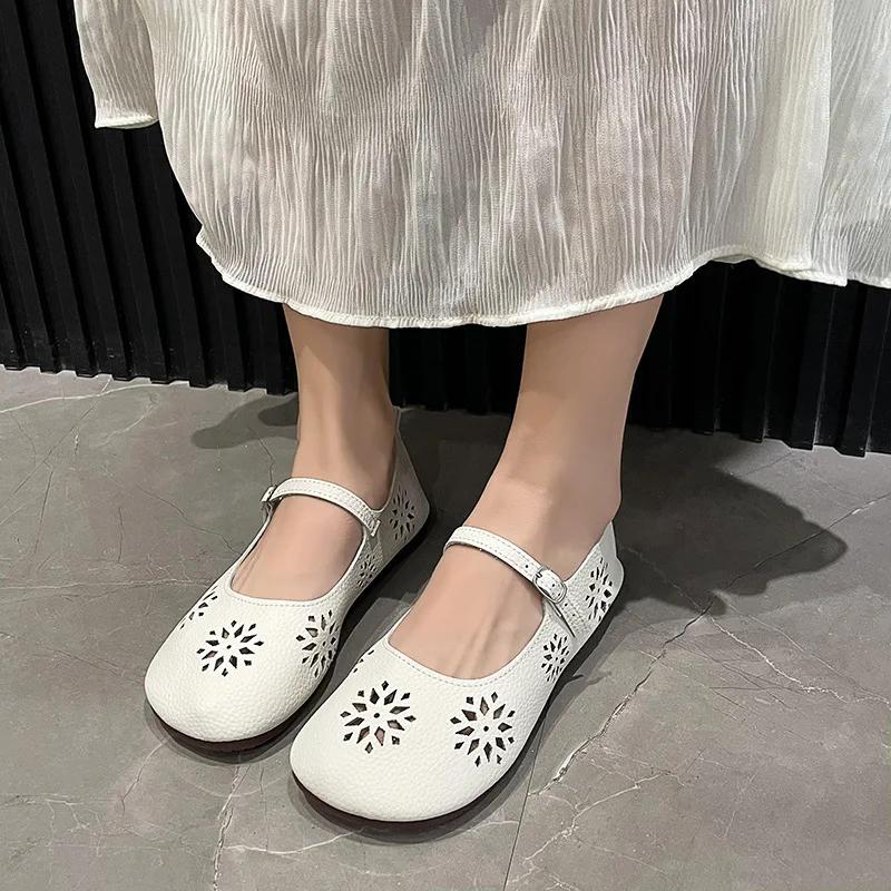2025 New Ladies Leather Shoes Fashion Slip On Women's Flat Shoes Soft Comfor Walking Shoes Lightweight Non-slip Loafers Zapatos