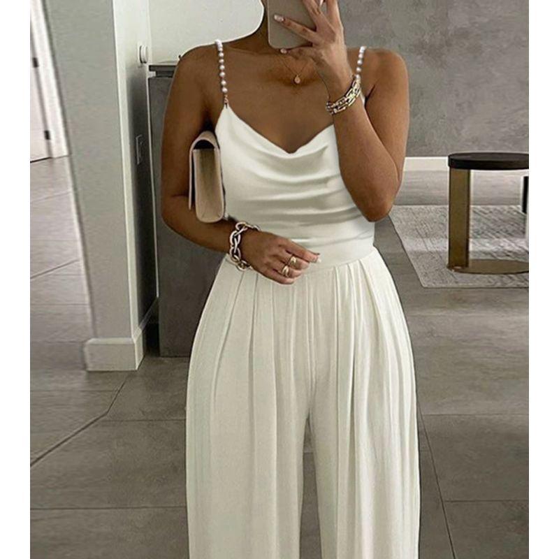 

Элегантный облегающий комбинезон с широкими штанинами, повседневный комбинезон для офисной леди 1 piece L