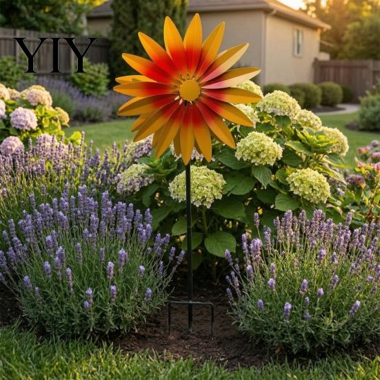Rustic Metal Art for Lawn Sunflower Garden Stake, Spinning Flower Yard Ornament, Rustproof Stakes Decor Outdoor Patio Decoration Spinner Windowsill