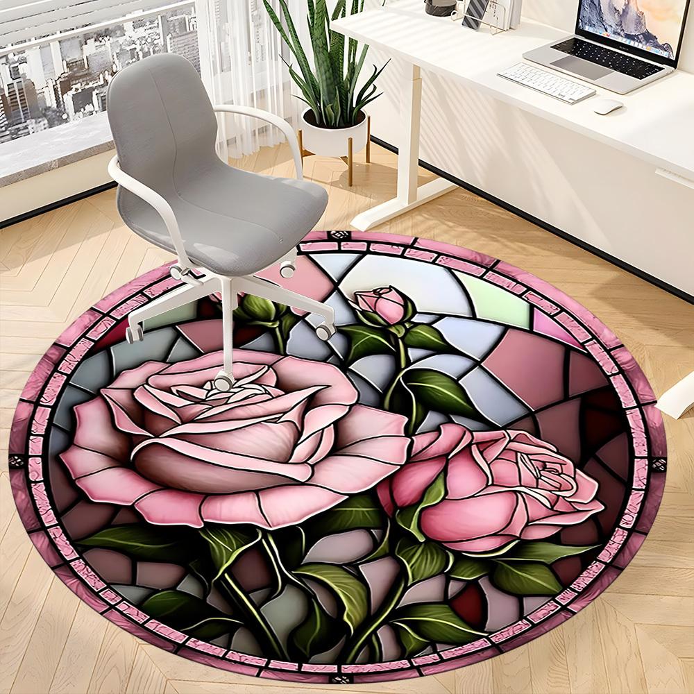 1pc Stained Glass Rose Chair Carpet for Office, Non Slip, Soft and Durable Office Rug