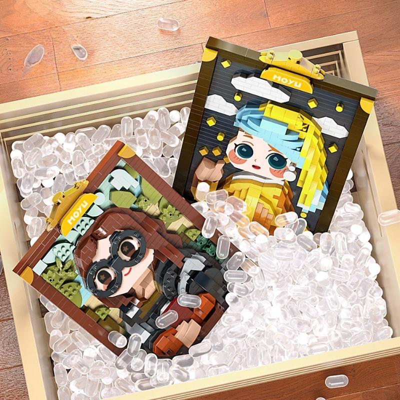 Famous Painting Series Building Blocks Girl Wearing Pearl Earrings Oil Painting Room Decoration Girl Gift Building Blocks