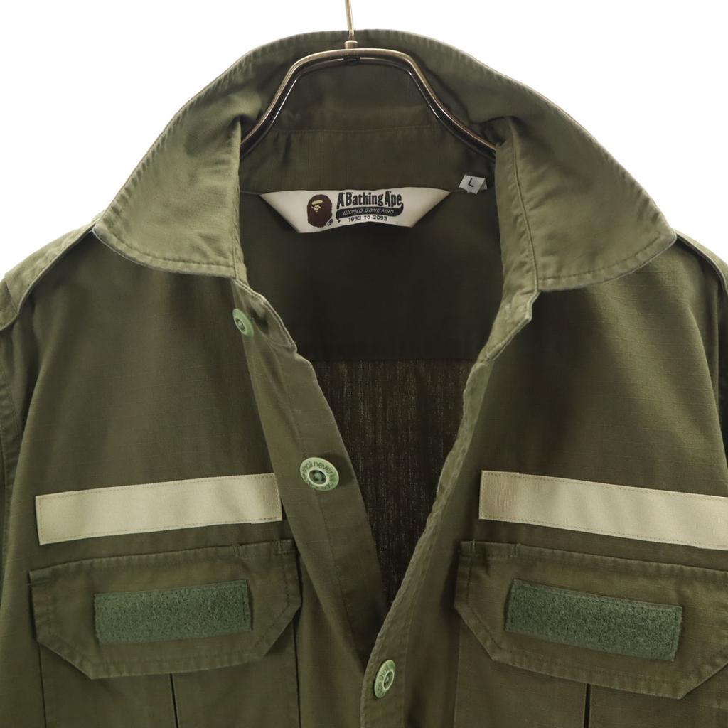 A Bathing Ape Made In Japan Long Sleeve Military Shirt L Khaki Men's Used