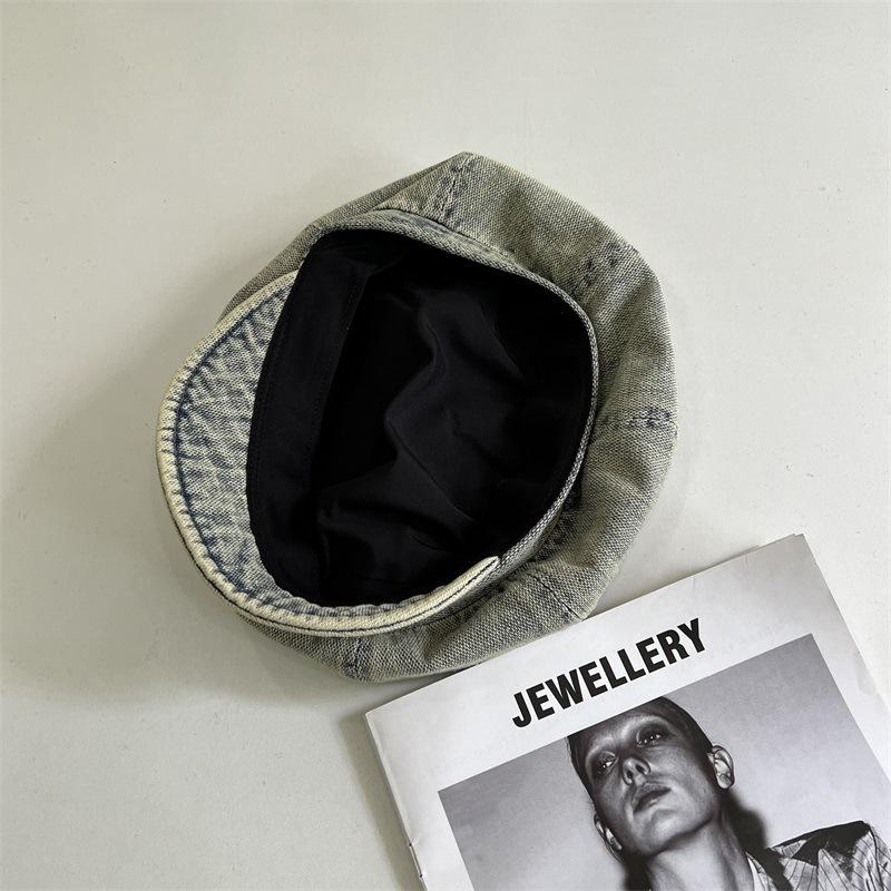 Washed and Old Denim Slim Short Brim Octagonal Hat Women's Spring and Autumn Sunshade Sunscreen Cloud Hat Fashion Hat
