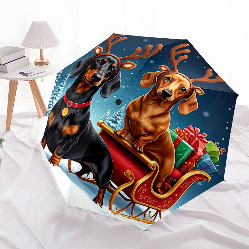 1pc Christmas Sleigh Dogs Umbrella with Plastic Handle,Suitable for All Seasons Umbrellaptys26075