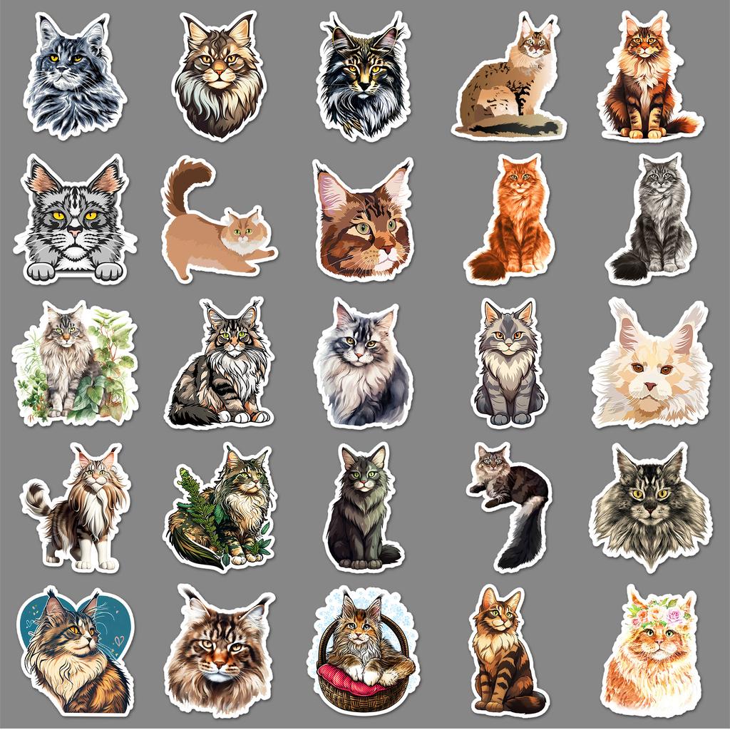 50pcs Maine cat graffiti stickers personalized cross-border cartoon cute cat decoration mobile phone luggage creative stickers