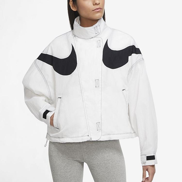 Nike Rpl Swsh Wvn Gx Jacket With Symmetrical Swoosh, Stand-Up Collar, Spring Season Women Jackets White DD5585-100