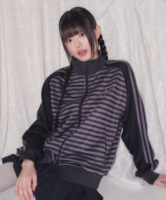 Prenda Stripe Raglan Jersey Track Jacket Black