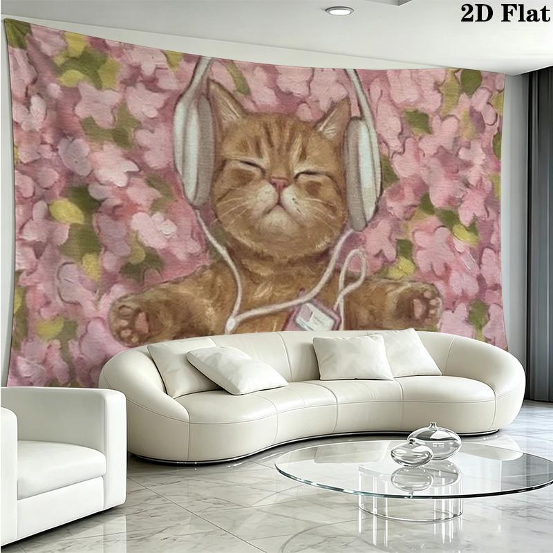 Cute Cat Wall Tapestry Aesthetic Wall Hanging Printed Fabric Blanket Decorative Tapestries for Bedroom Living Room Home Decor